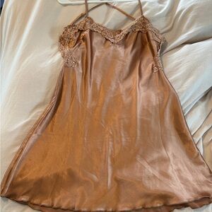 Elegant Satin Slip Dress with Lace Trim